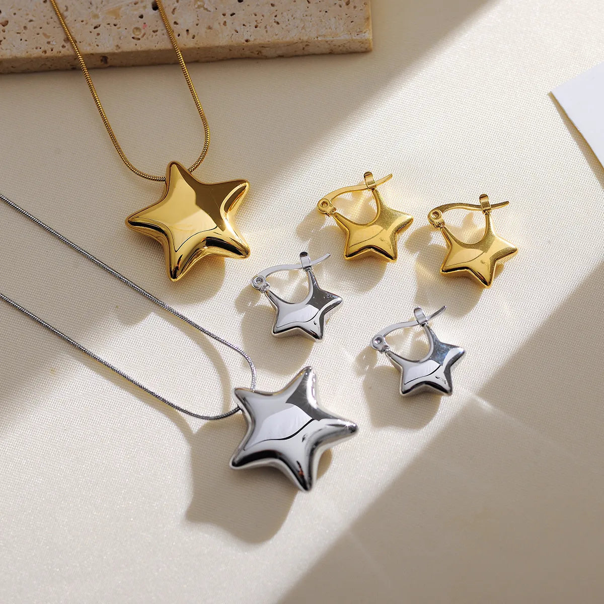 304 Stainless Steel 18K Gold Plated IG Style Simple Style Star Earrings Necklace