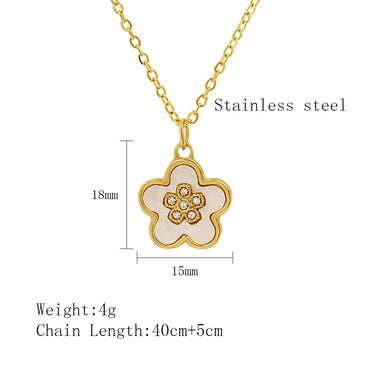 304 Stainless Steel 18K Gold Plated IG Style Sweet Inlay Flower Rhinestones Shell Pendant Necklace