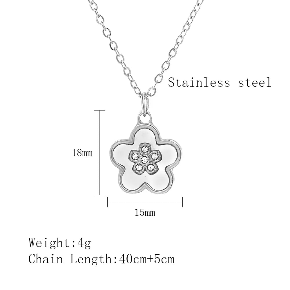 304 Stainless Steel 18K Gold Plated IG Style Sweet Inlay Flower Rhinestones Shell Pendant Necklace