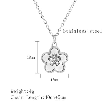 304 Stainless Steel 18K Gold Plated IG Style Sweet Inlay Flower Rhinestones Shell Pendant Necklace