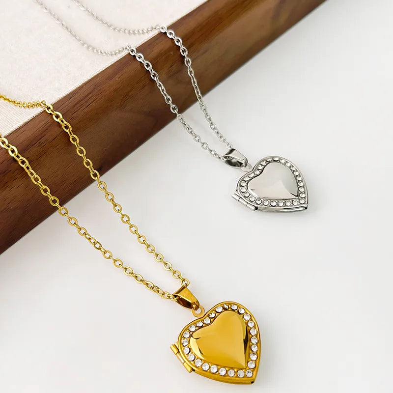 304 Stainless Steel 18K Gold Plated Luxurious Plating Inlay Heart Shape Zircon Pendant Necklace