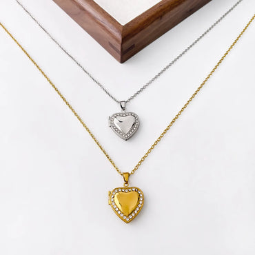 304 Stainless Steel 18K Gold Plated Luxurious Plating Inlay Heart Shape Zircon Pendant Necklace