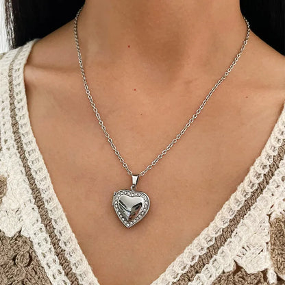 304 Stainless Steel 18K Gold Plated Luxurious Plating Inlay Heart Shape Zircon Pendant Necklace