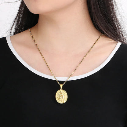 304 Stainless Steel 18K Gold Plated Modern Style Classic Style Human Round Pendant Necklace