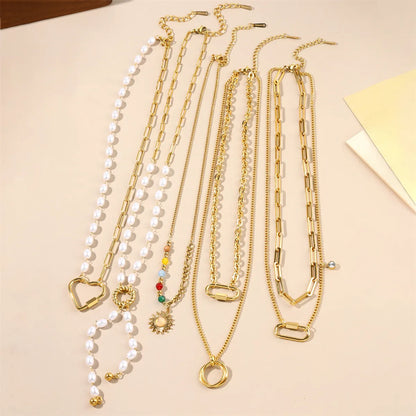 Wholesale Jewelry Modern Style Classic Style Sun Heart Shape 304 Stainless Steel Artificial Pearls 18K Gold Plated Inlay Pendant Necklace