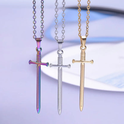 304 Stainless Steel 18K Gold Plated Modern Style Simple Style Classic Style Plating Sword Pendant Necklace