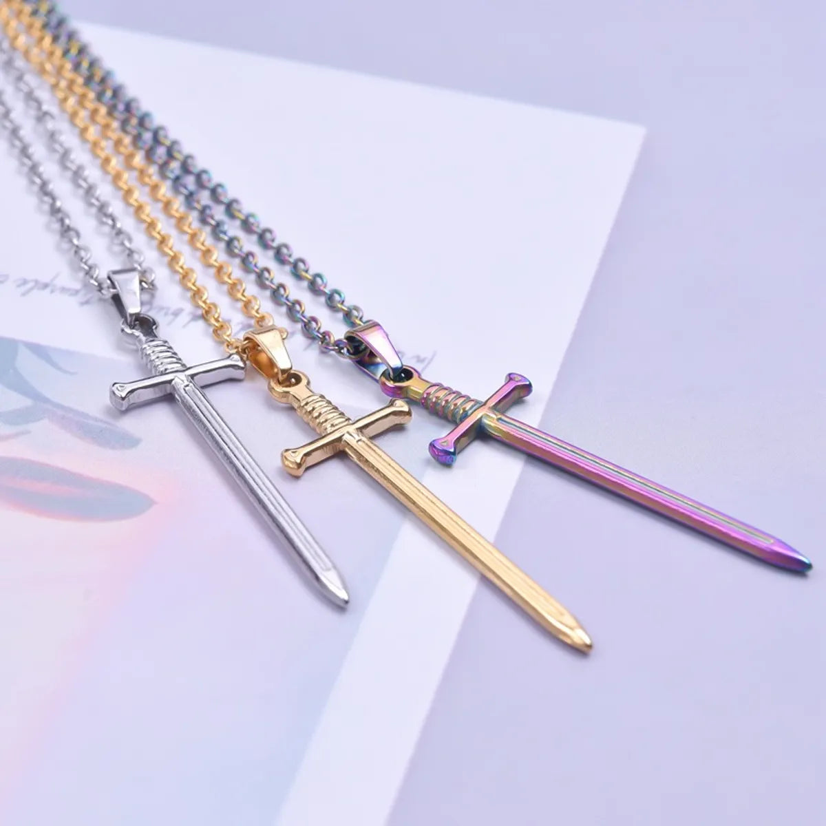 304 Stainless Steel 18K Gold Plated Modern Style Simple Style Classic Style Plating Sword Pendant Necklace