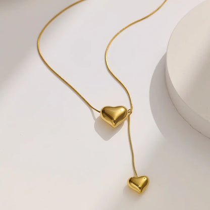 304 Stainless Steel 18K Gold Plated Modern Style Simple Style Plating Double Heart Heart Shape Pendant Necklace