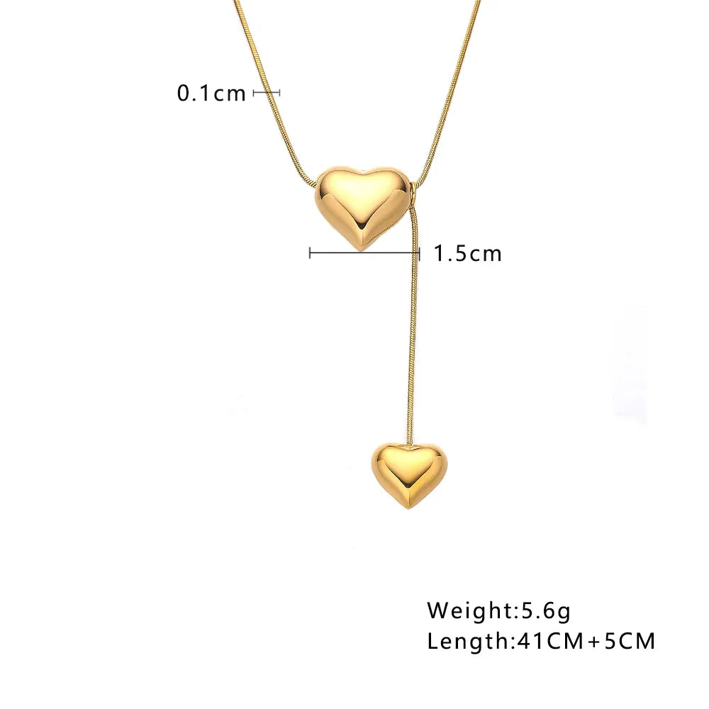 304 Stainless Steel 18K Gold Plated Modern Style Simple Style Plating Double Heart Heart Shape Pendant Necklace