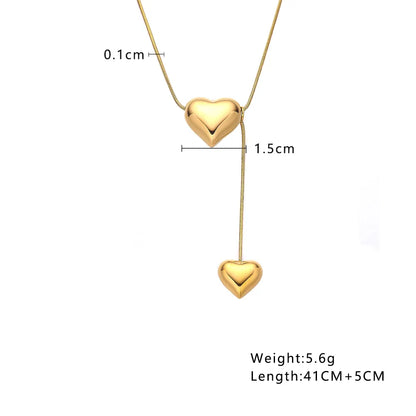 304 Stainless Steel 18K Gold Plated Modern Style Simple Style Plating Double Heart Heart Shape Pendant Necklace