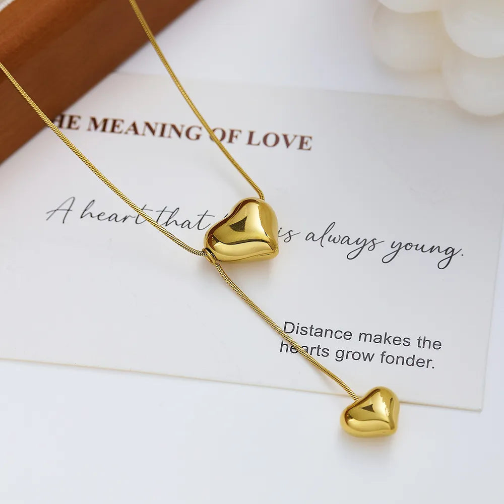 304 Stainless Steel 18K Gold Plated Modern Style Simple Style Plating Double Heart Heart Shape Pendant Necklace