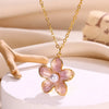 304 Stainless Steel 18K Gold Plated Pastoral Simple Style Flower Artificial Pearls Pendant Necklace
