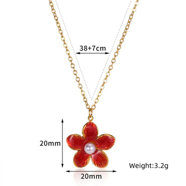 304 Stainless Steel 18K Gold Plated Pastoral Simple Style Flower Artificial Pearls Pendant Necklace