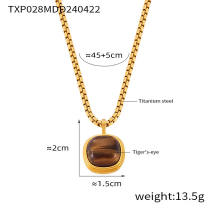 304 Stainless Steel 18K Gold Plated Retro British Style Beaded Plating Inlay Square Heart Shape Agate Tiger Eye Earrings Necklace