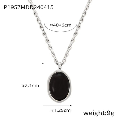 304 Stainless Steel 18K Gold Plated Retro British Style Plating Inlay Oval Pea Natural Stone Tiger Eye Pendant Necklace