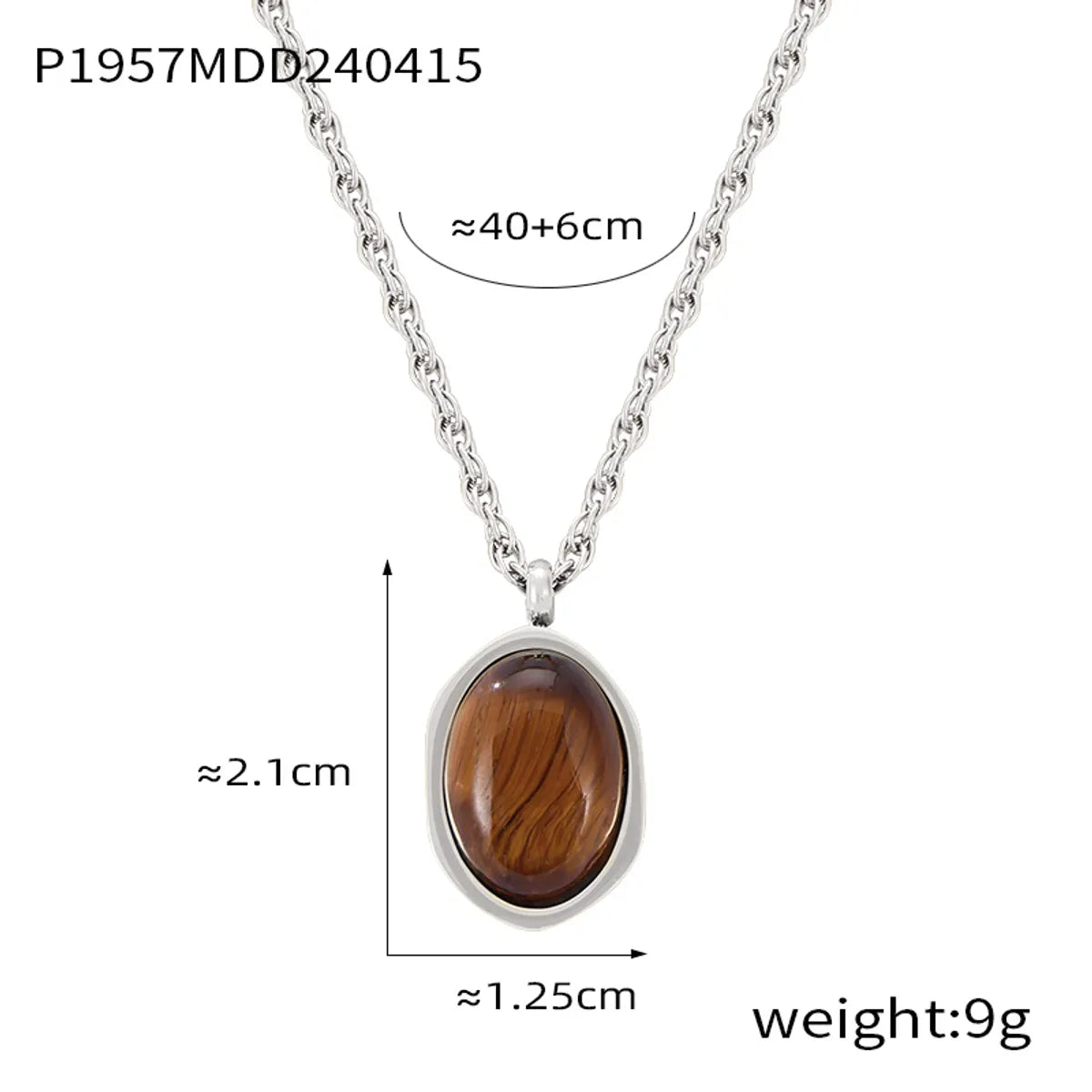 304 Stainless Steel 18K Gold Plated Retro British Style Plating Inlay Oval Pea Natural Stone Tiger Eye Pendant Necklace