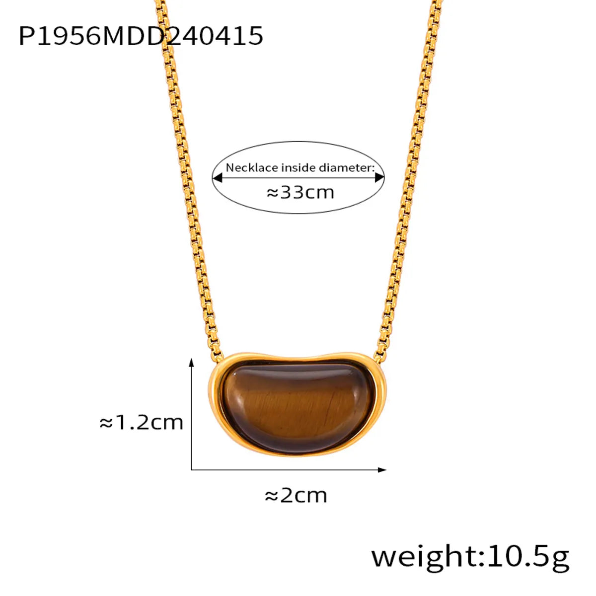 304 Stainless Steel 18K Gold Plated Retro British Style Plating Inlay Oval Pea Natural Stone Tiger Eye Pendant Necklace