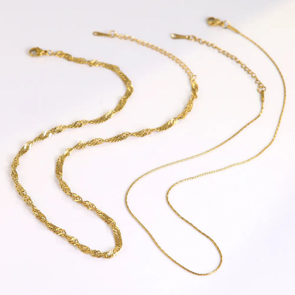 304 Stainless Steel 18K Gold Plated Retro Punk Cool Style Plating Solid Color Double Layer Necklaces