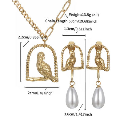 304 Stainless Steel 18K Gold Plated Retro XUPING Simple Style Pearl Plating Bird Jewelry Set