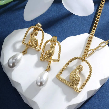 304 Stainless Steel 18K Gold Plated Retro XUPING Simple Style Pearl Plating Bird Jewelry Set