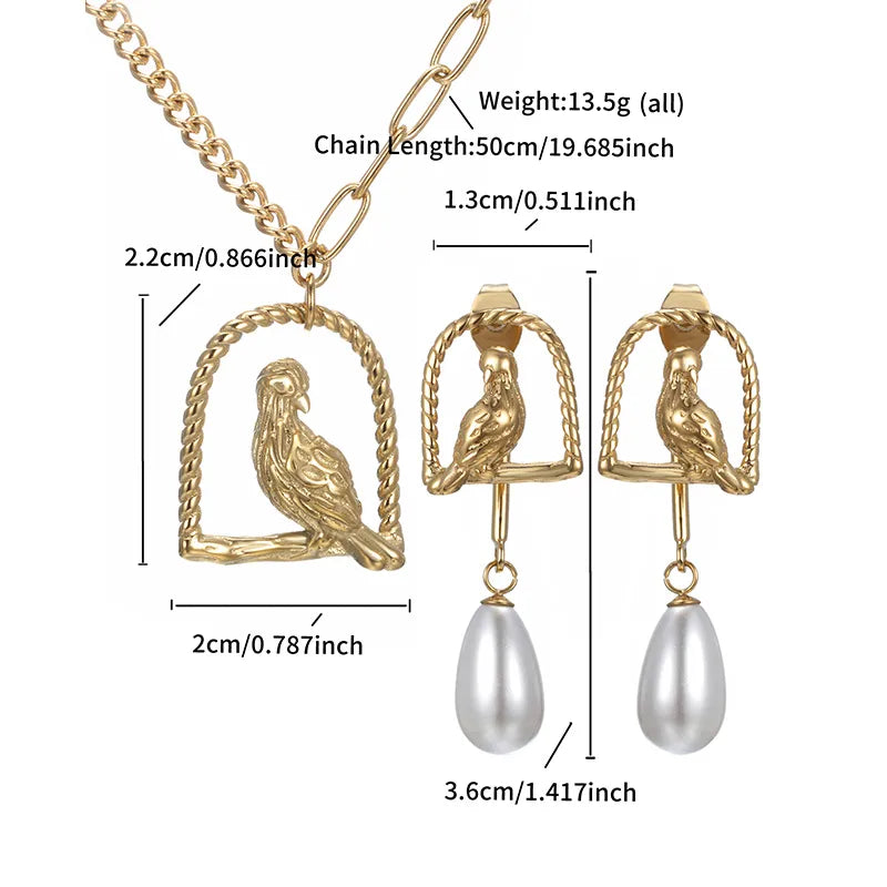 304 Stainless Steel 18K Gold Plated Retro XUPING Simple Style Pearl Plating Bird Jewelry Set