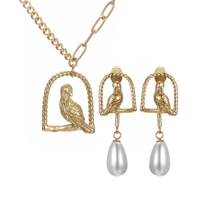 304 Stainless Steel 18K Gold Plated Retro XUPING Simple Style Pearl Plating Bird Jewelry Set