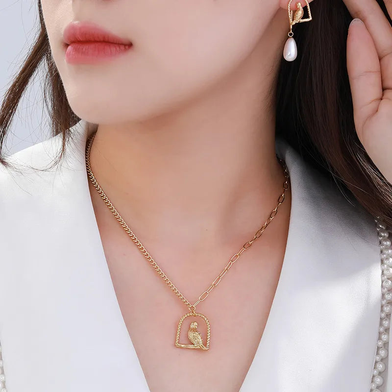 304 Stainless Steel 18K Gold Plated Retro XUPING Simple Style Pearl Plating Bird Jewelry Set