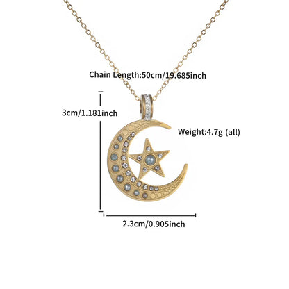 304 Stainless Steel 18K Gold Plated Retro XUPING Simple Style Plating Inlay Star Moon Artificial Gemstones Pendant Necklace