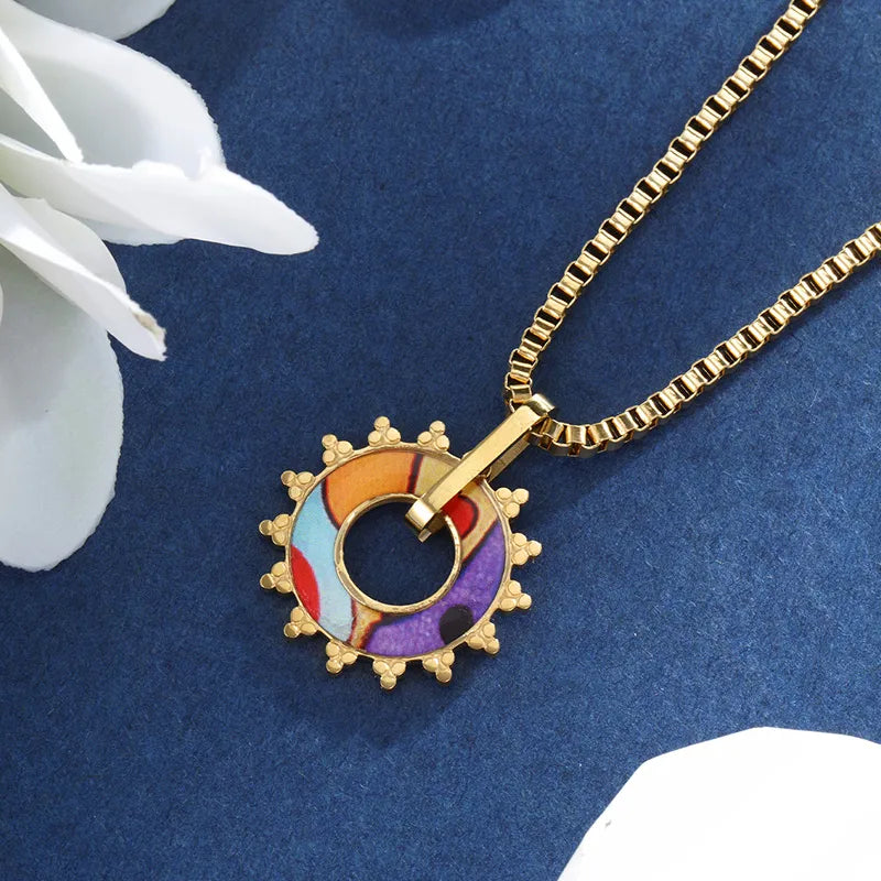 304 Stainless Steel 18K Gold Plated Retro XUPING Simple Style Plating Inlay Star Moon Artificial Gemstones Pendant Necklace