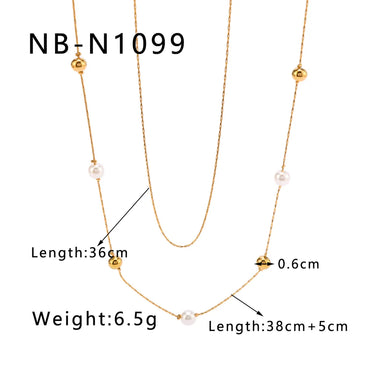 304 Stainless Steel 18K Gold Plated Romantic Simple Style Pearl Round Double Layer Necklaces