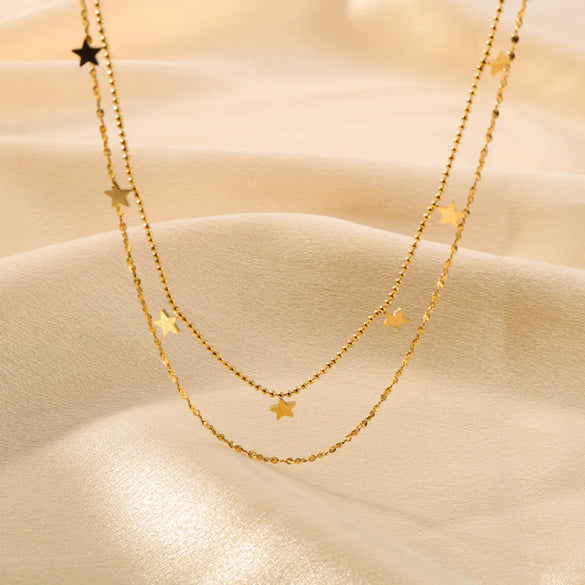 304 Stainless Steel 18K Gold Plated Romantic Simple Style Pentagram Double Layer Necklaces