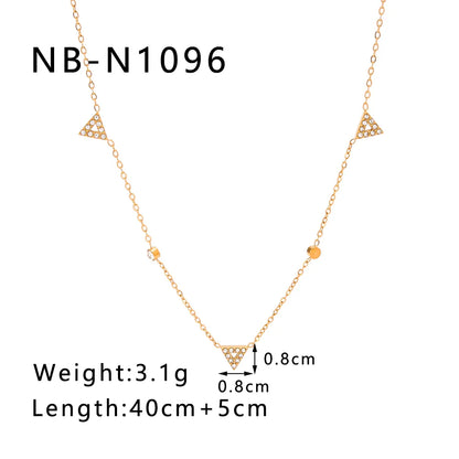 304 Stainless Steel 18K Gold Plated Romantic Simple Style Shiny Hollow Out Inlay Triangle Rhinestones Necklace