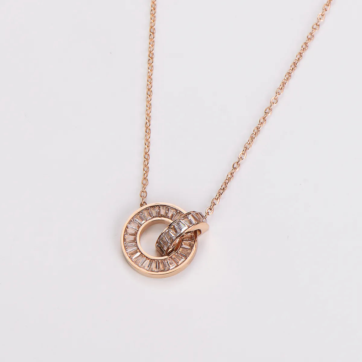 304 Stainless Steel 18K Gold Plated Rose Gold Plated Basic Plating Inlay Solid Color Rhinestones Pendant Necklace