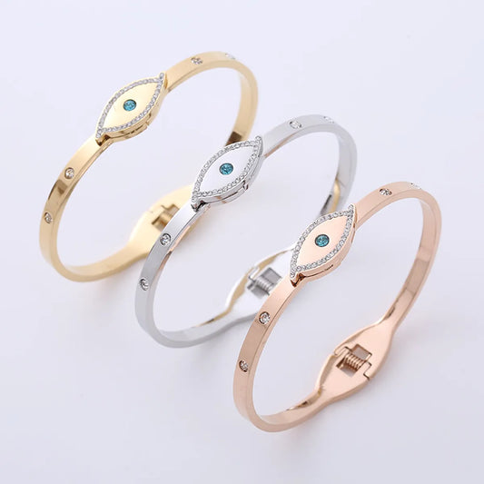 304 Stainless Steel 18K Gold Plated Rose Gold Plated Casual Elegant Plating Inlay Eye Rhinestones Bangle