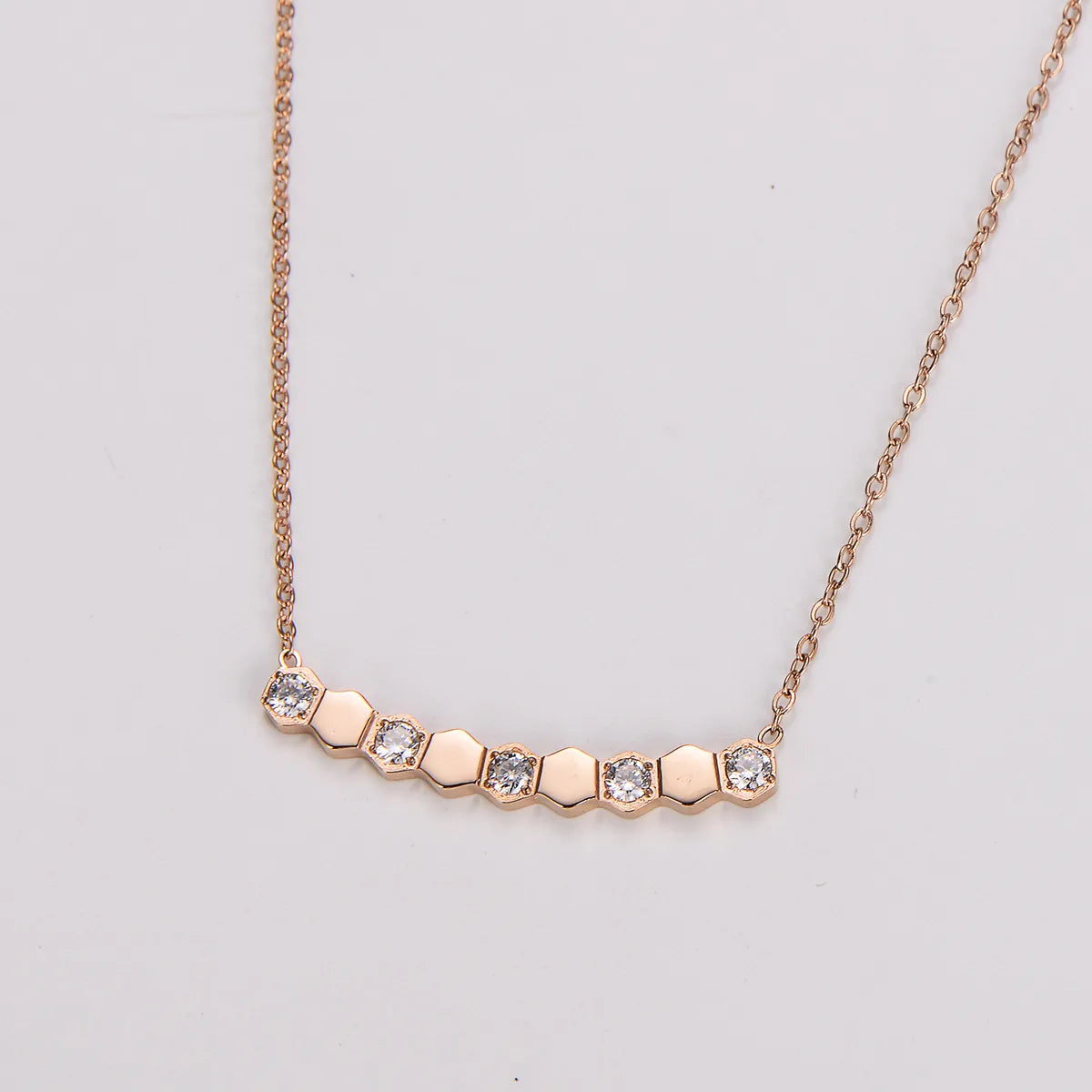 304 Stainless Steel 18K Gold Plated Rose Gold Plated Casual Inlay Hexagon Zircon Necklace