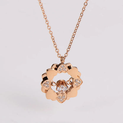 304 Stainless Steel 18K Gold Plated Rose Gold Plated Casual Preppy Style Sweet Inlay Heart Shape Flower Rhinestones Pendant Necklace