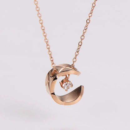 304 Stainless Steel 18K Gold Plated Rose Gold Plated Casual Simple Style Inlay C Shape Rhombus Zircon Pendant Necklace