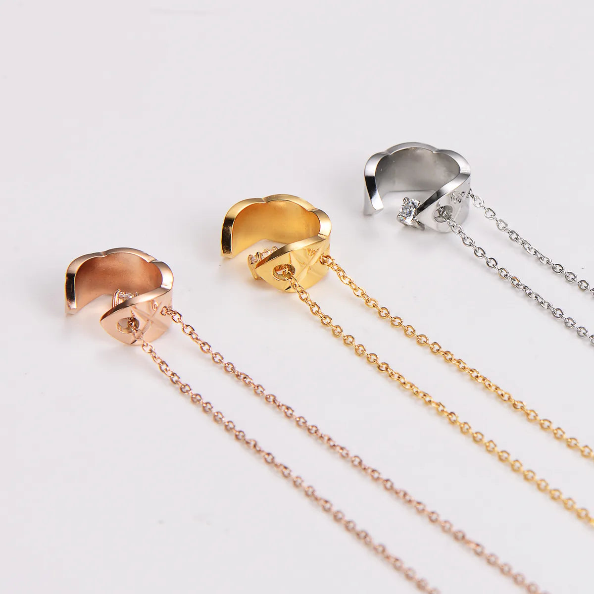 304 Stainless Steel 18K Gold Plated Rose Gold Plated Casual Simple Style Inlay C Shape Rhombus Zircon Pendant Necklace