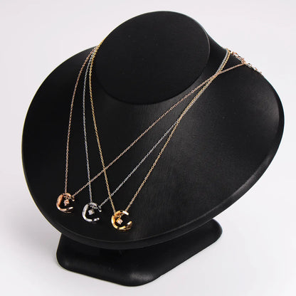 304 Stainless Steel 18K Gold Plated Rose Gold Plated Casual Simple Style Inlay C Shape Rhombus Zircon Pendant Necklace