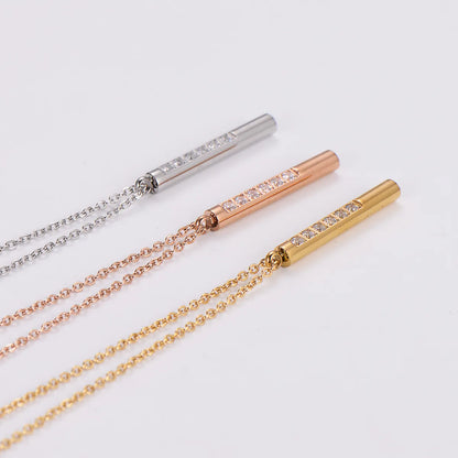 304 Stainless Steel 18K Gold Plated Rose Gold Plated Shiny Plating Inlay Solid Color Rhinestones Pendant Necklace