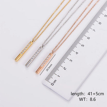 304 Stainless Steel 18K Gold Plated Rose Gold Plated Shiny Plating Inlay Solid Color Rhinestones Pendant Necklace