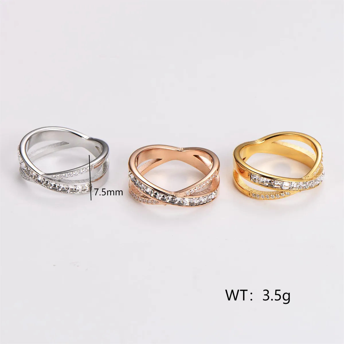 304 Stainless Steel 18K Gold Plated Rose Gold Plated Simple Style Classic Style Plating Inlay Solid Color Rhinestones Zircon Rings