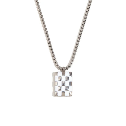 304 Stainless Steel 18K Gold Plated Simple Style Classic Style Enamel Plating Lattice Rectangle Pendant Necklace