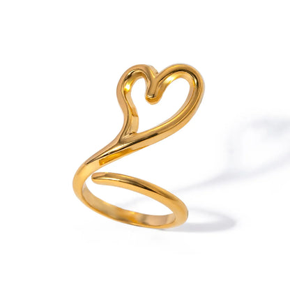 Wholesale Jewelry Simple Style Classic Style Heart Shape 304 Stainless Steel 18K Gold Plated Hollow Out Rings