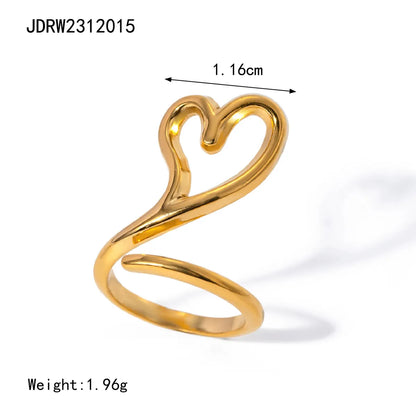 Wholesale Jewelry Simple Style Classic Style Heart Shape 304 Stainless Steel 18K Gold Plated Hollow Out Rings