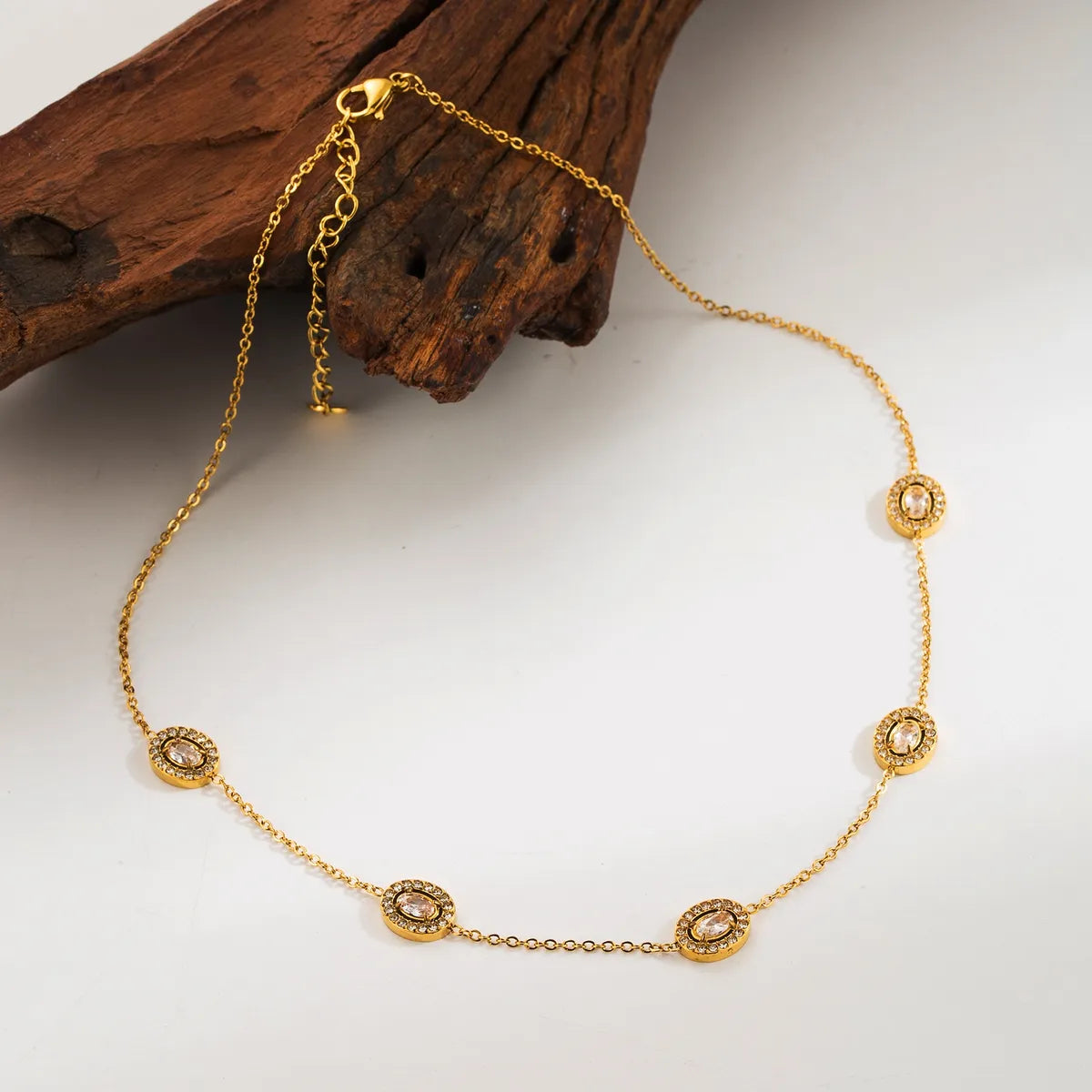 304 Stainless Steel 18K Gold Plated Simple Style Classic Style Inlay Oval Water Droplets Zircon Necklace