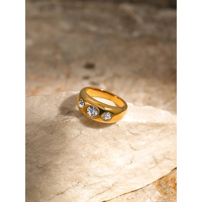 Wholesale Jewelry Simple Style Classic Style Solid Color 304 Stainless Steel Zircon 18K Gold Plated Inlay Rings