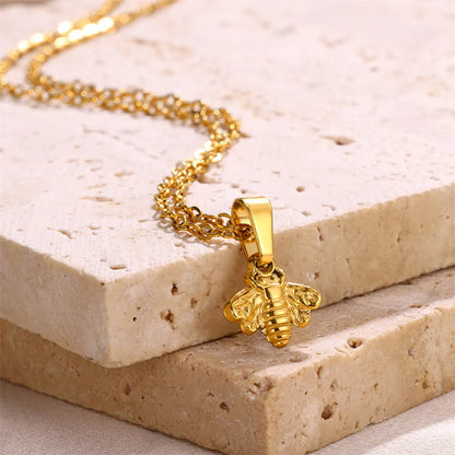 304 Stainless Steel 18K Gold Plated Simple Style Classic Style Plating Bee Pendant Necklace