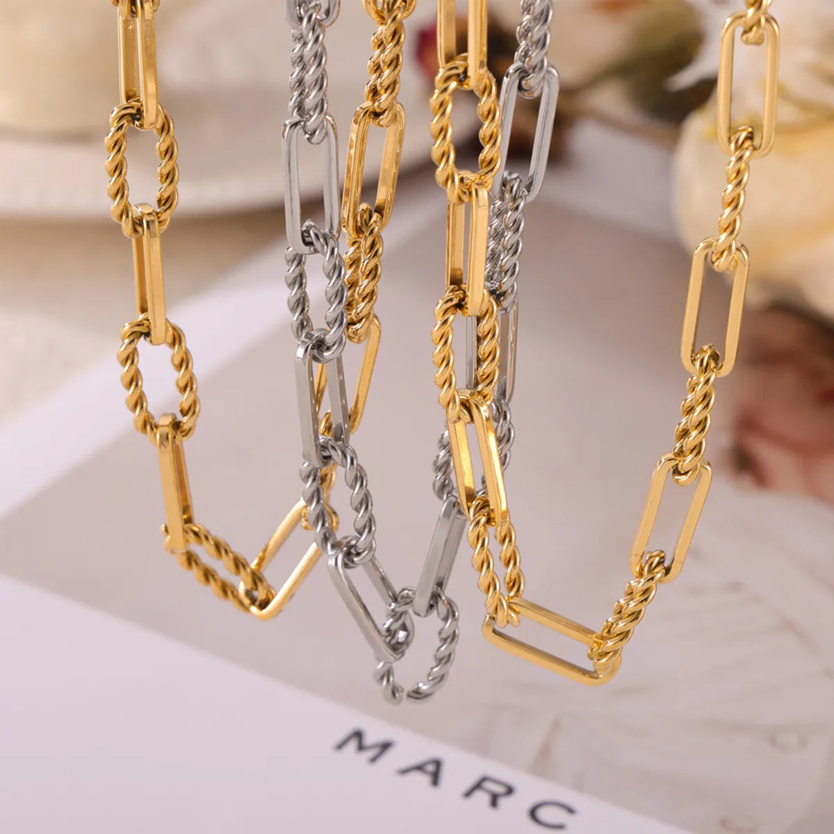 Wholesale Jewelry Simple Style Classic Style Quadrilateral Oval 304 Stainless Steel 18K Gold Plated Plating Chain Bracelets Necklace Jewelry Set