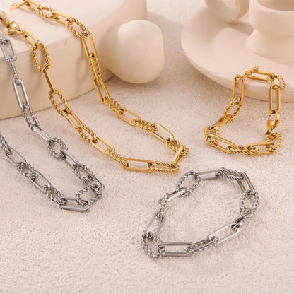 Wholesale Jewelry Simple Style Classic Style Quadrilateral Oval 304 Stainless Steel 18K Gold Plated Plating Chain Bracelets Necklace Jewelry Set